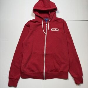H-E-B Hoodie Mens Medium Red Full Zip Sweatshirt Fleece Sweater Ukrop's Threads